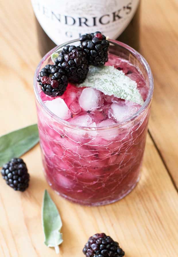 Blackberry Sage Gin Smash with Candied Sage Leaves | cakenknife.com