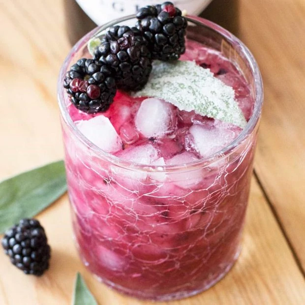 Blackberry Sage Gin Smash with Candied Sage Leaves | cakenknife.com