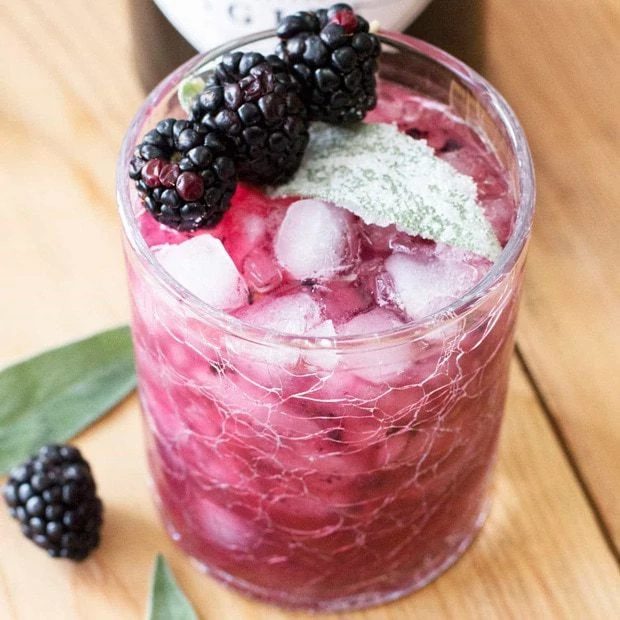 Blackberry Sage Gin Smash with Candied Sage Leaves | cakenknife.com