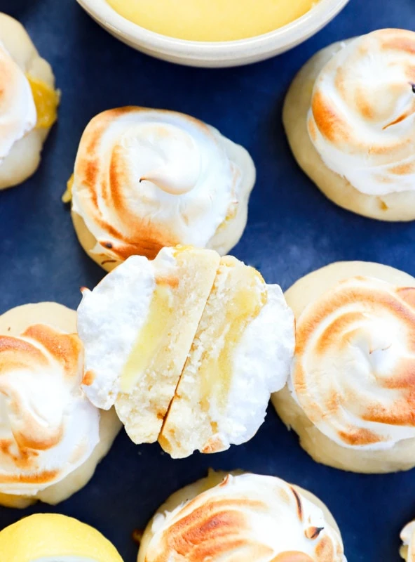 shortbread cookies with lemon curd and whipped meringue on top