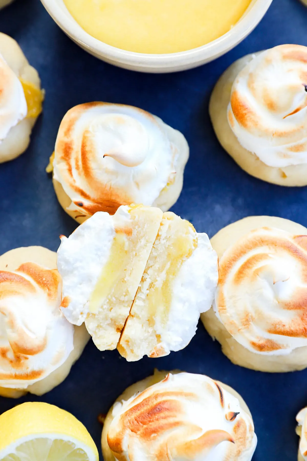 shortbread cookies with lemon curd and whipped meringue on top