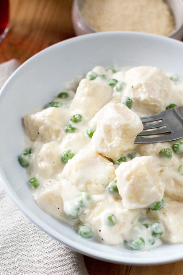 Ricotta Gnocchi with Lemon Cream Sauce & Peas | cakenknife.com