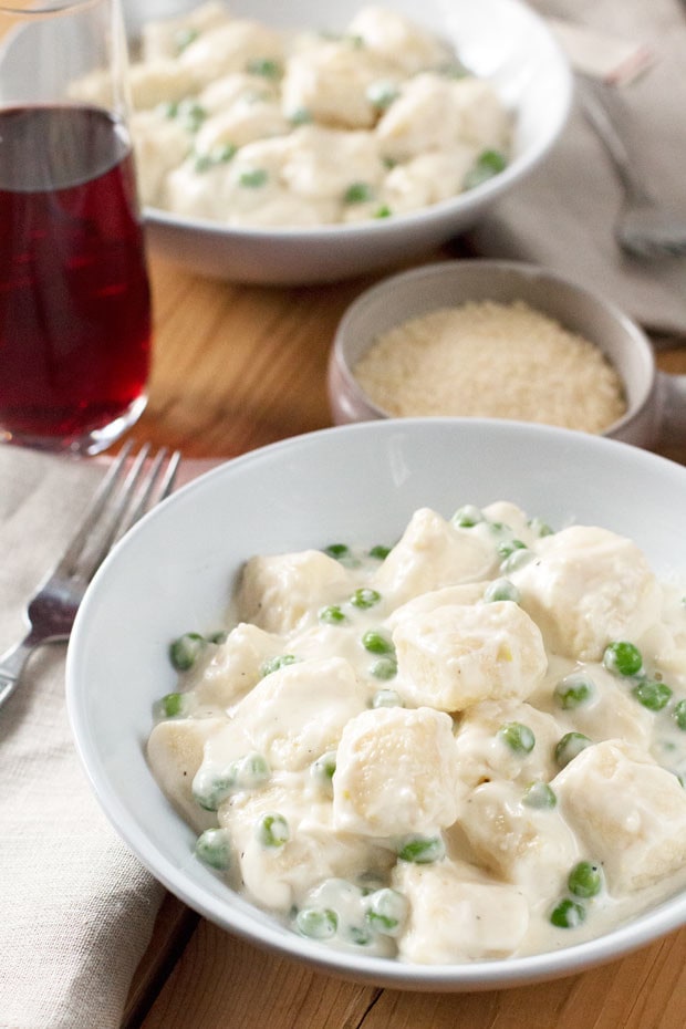 Ricotta Gnocchi with Lemon Cream Sauce & Peas | cakenknife.com