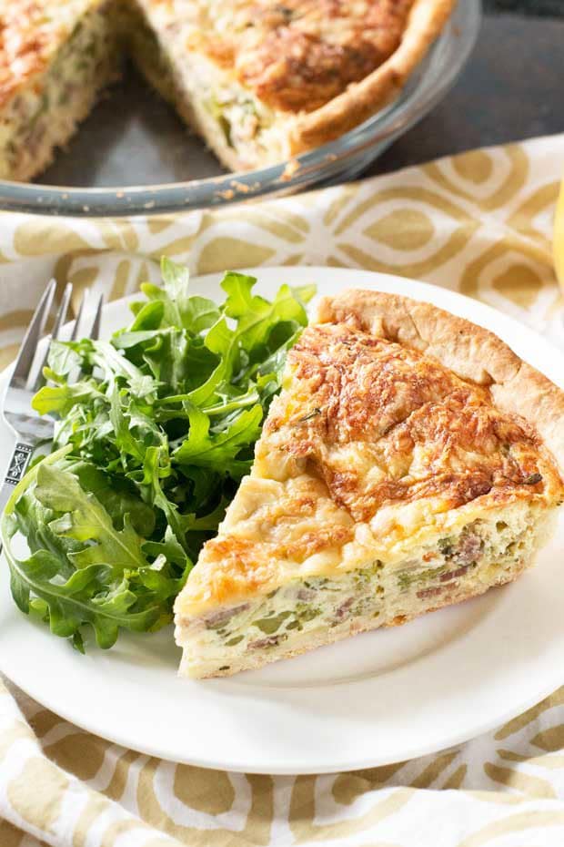 Bacon, Roasted Broccolini & Gruyere Quiche | cakenknife.com