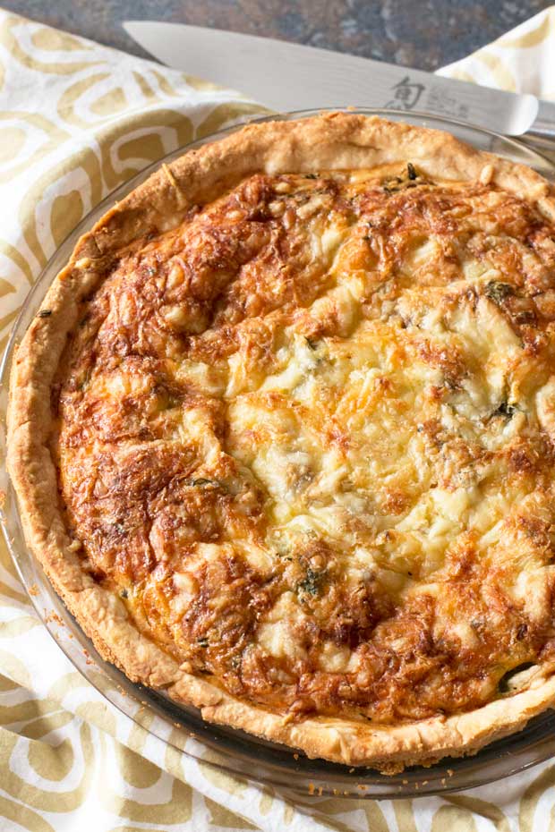 Bacon, Roasted Broccolini & Gruyere Quiche Cake 'n Knife