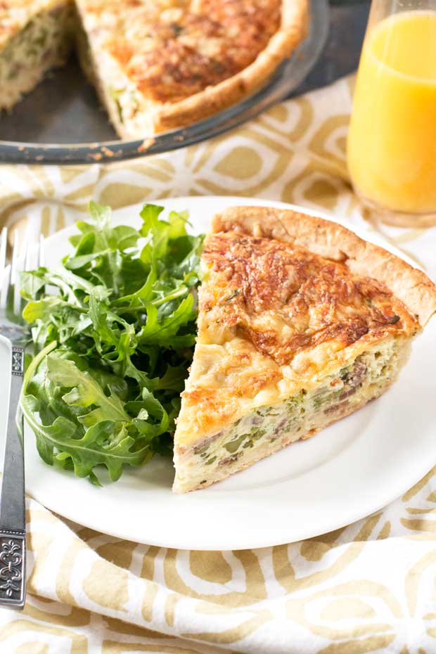 Bacon, Roasted Broccolini & Gruyere Quiche Cake 'n Knife