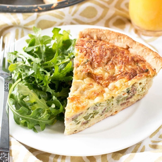 Bacon, Roasted Broccolini & Gruyere Quiche | Cake 'n Knife