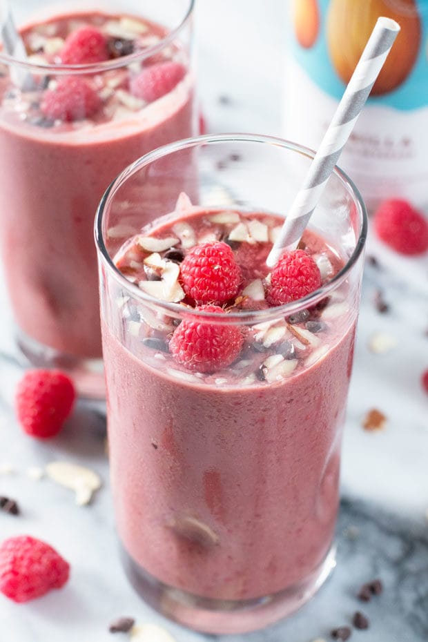 Boozy Chocolate-Covered Raspberry Smoothies | cakenknife.com