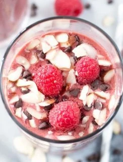 Boozy Chocolate-Covered Raspberry Smoothies | cakenknife.com