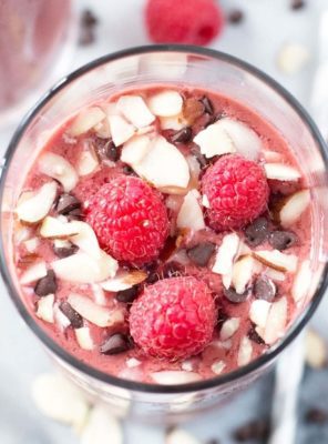 Boozy Chocolate-Covered Raspberry Smoothies | cakenknife.com