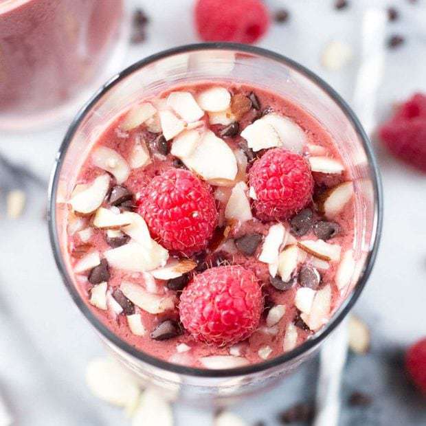 Boozy Chocolate-Covered Raspberry Smoothies | Cake 'n Knife