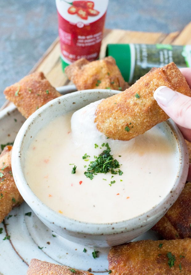 Chorizo Egg Rolls with Spicy Queso Dipping Sauce | cakenknife.com