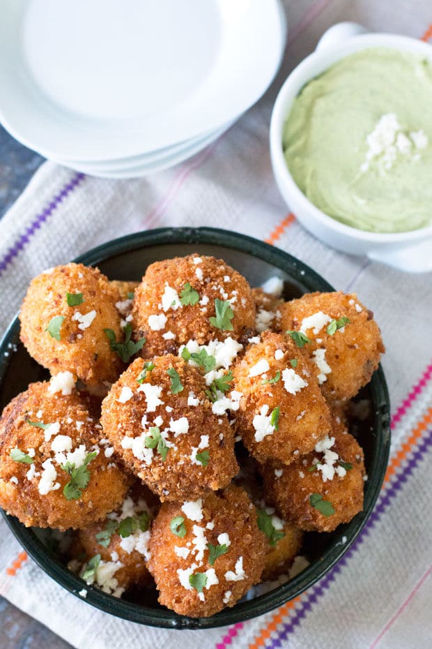 Mexican Arancini with Avocado Cilantro Dipping Sauce | cakenknife.com