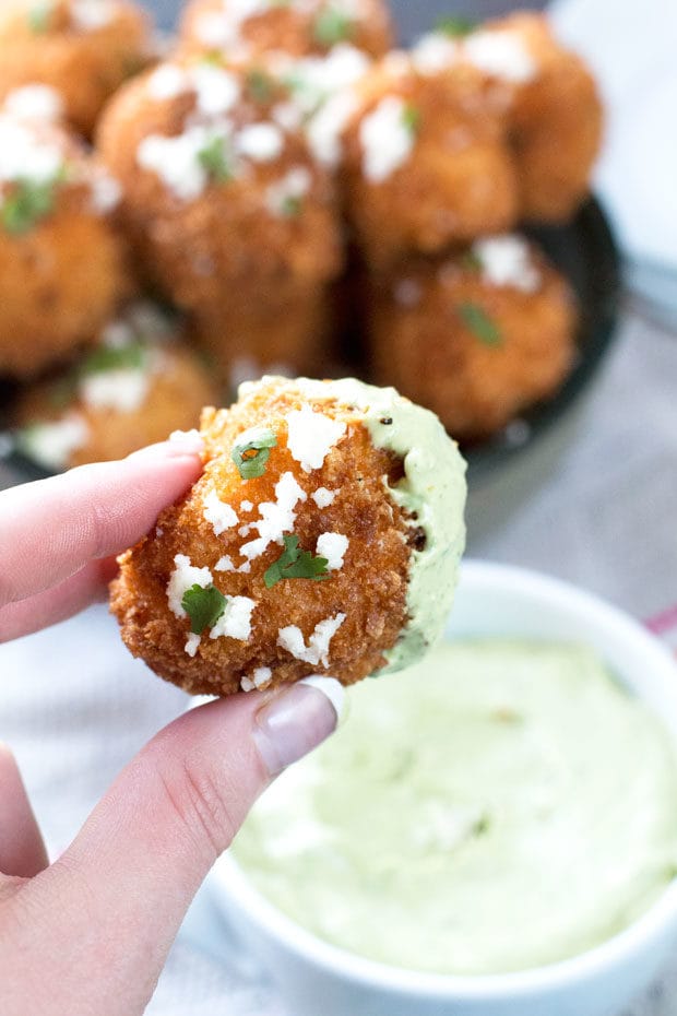 Mexican Arancini with Avocado Cilantro Dipping Sauce | cakenknife.com