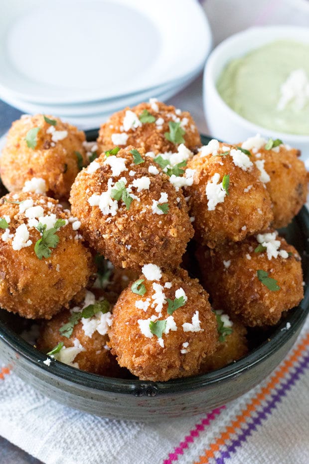 Mexican Arancini with Avocado Cilantro Dipping Sauce | cakenknife.com