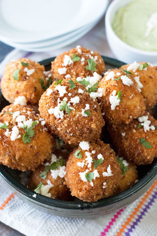 Mexican Arancini with Avocado Cilantro Dipping Sauce | cakenknife.com