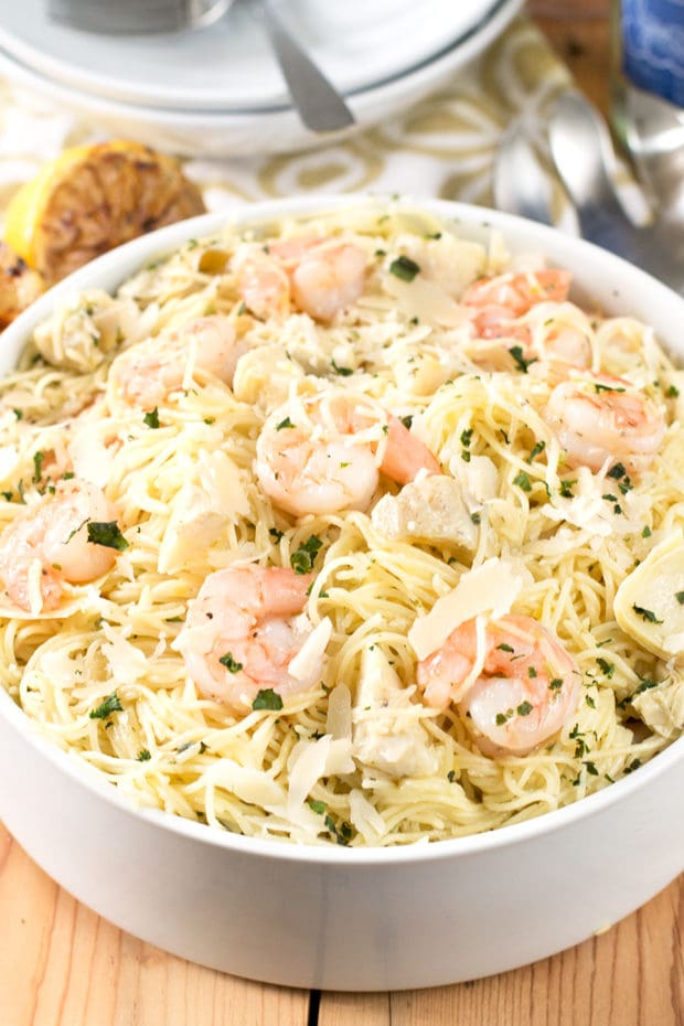 Lemon Shrimp & Artichoke Angel Hair Pasta | cakenknife.com