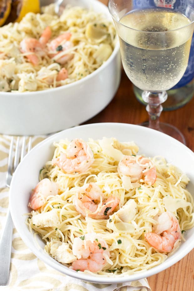 Lemon Shrimp & Artichoke Angel Hair Pasta | cakenknife.com