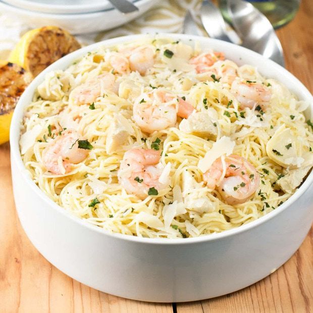 Lemon Shrimp & Artichoke Angel Hair Pasta | cakenknife.com