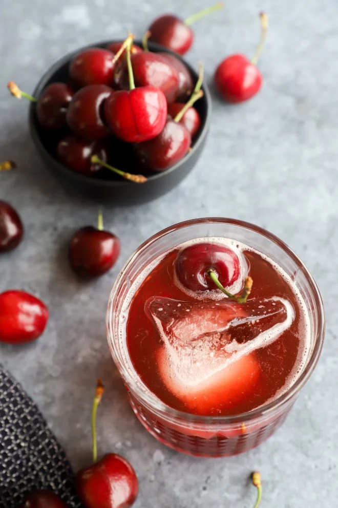 Overhead photo of cocktail in glass