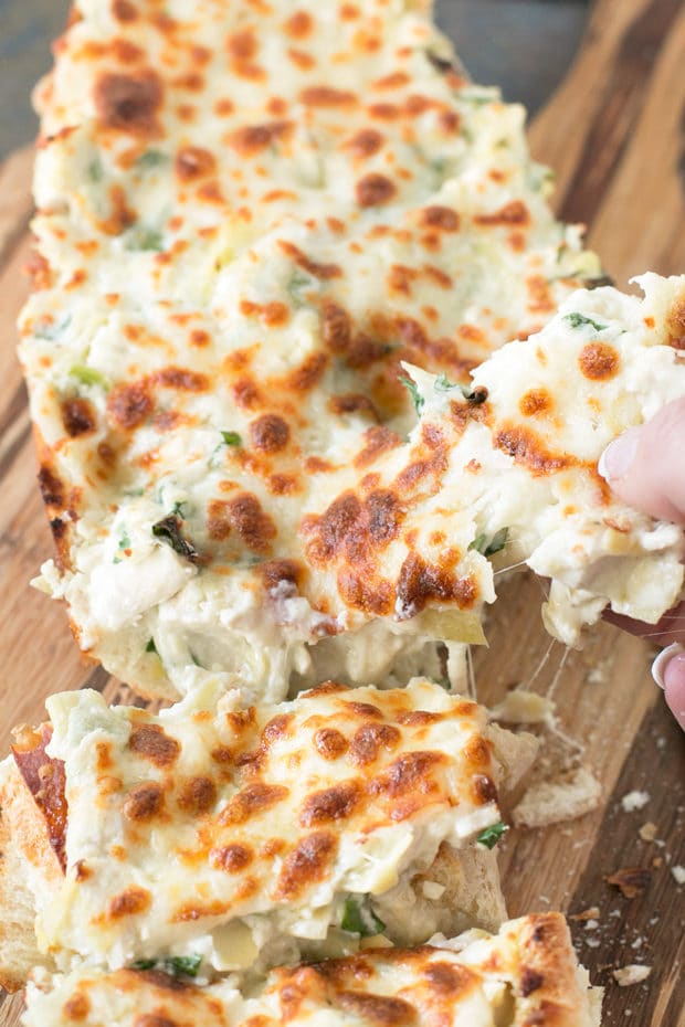 Chicken Spinach & Artichoke Dip French Bread | cakenknife.com