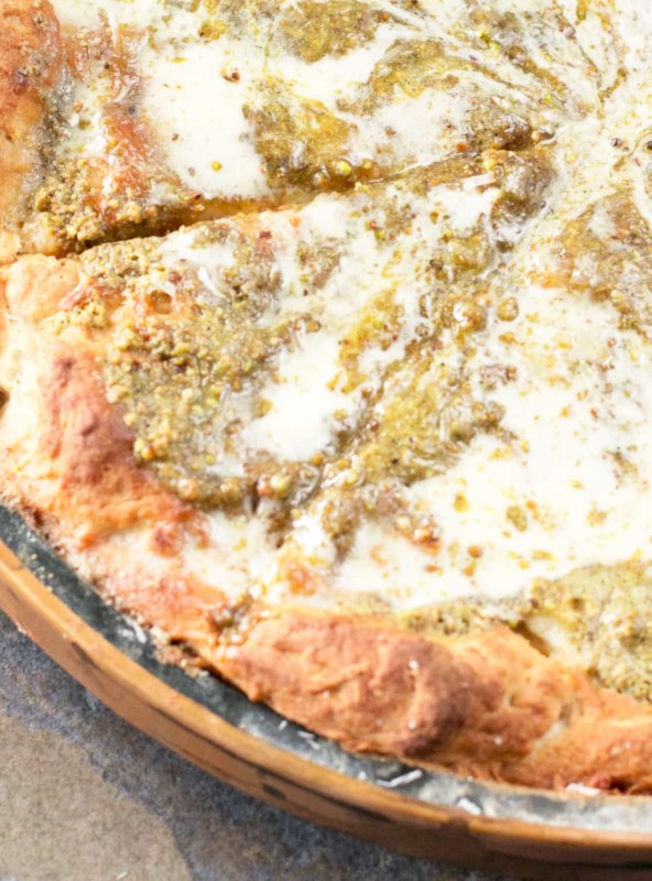 Pistachio Pesto Pizza with Crème Fraîche and Roasted Garlic (PLUS a KitchenAid Food Processor Giveaway!) | cakenknife.com