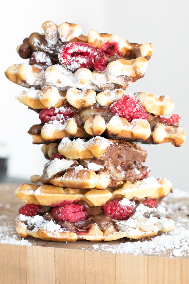 Raspberry Nutella Brie Waffle Sandwiches | cakenknife.com