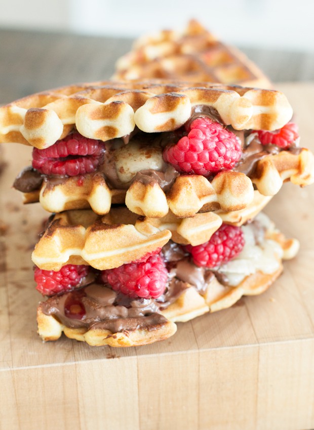 Raspberry Nutella Brie Waffle Sandwiches | cakenknife.com