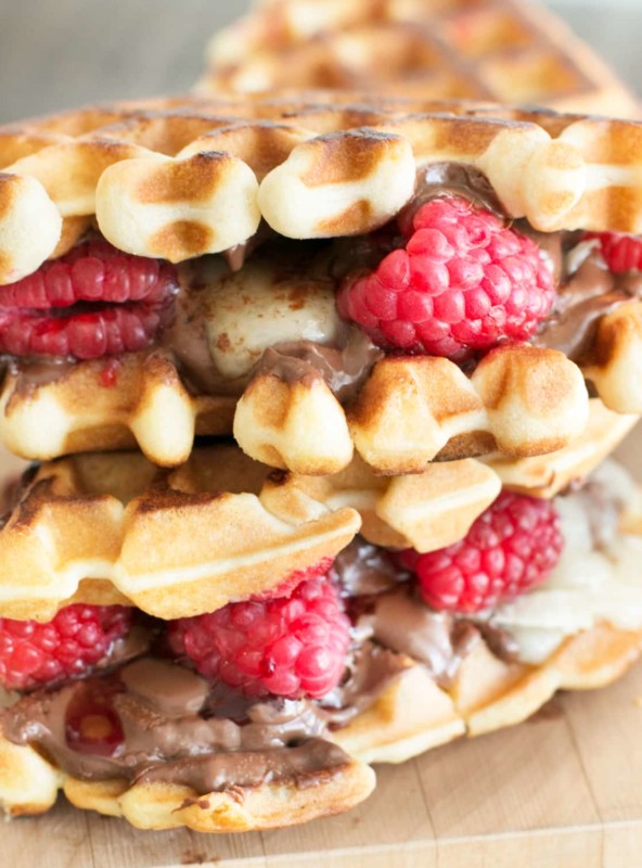 Raspberry Nutella Brie Waffle Sandwiches | cakenknife.com