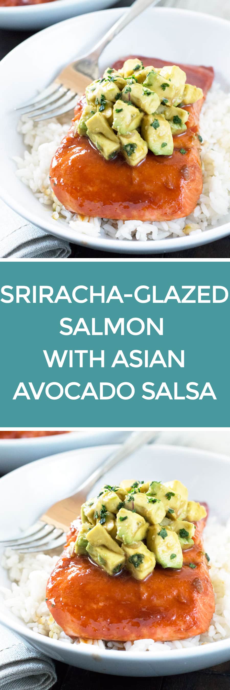 Sriracha Glazed Salmon with Asian Avocado Salsa | cakenknife.com