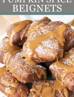 Pumpkin Spice Beignets with Salted Caramel Drizzle Pinterest Image