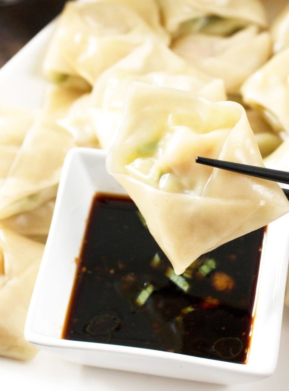 Steamed Shrimp Avocado Wontons with Ginger Dipping Sauce | cakenknife.com