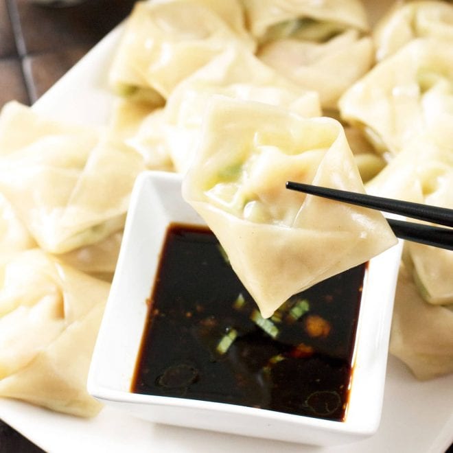 Steamed Shrimp Avocado Wontons with Ginger Dipping Sauce | cakenknife.com