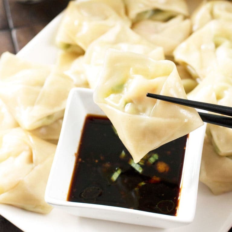 Steamed Shrimp Avocado Wontons with Ginger Dipping Sauce | cakenknife.com