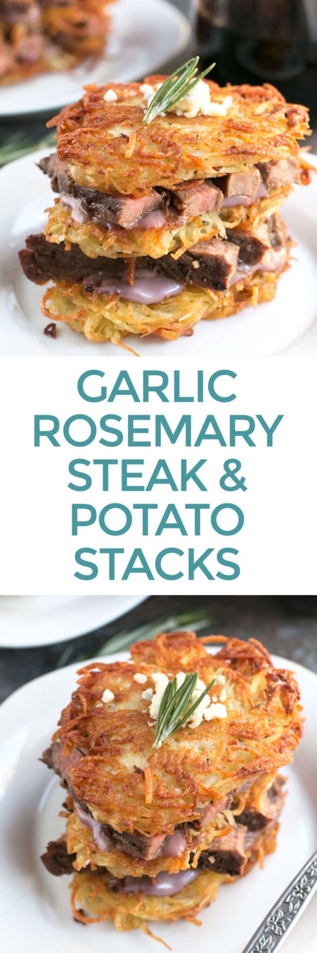 Garlic Rosemary Steak & Potato Stacks with Red Wine Blue Cheese Sauce | cakenknife.com