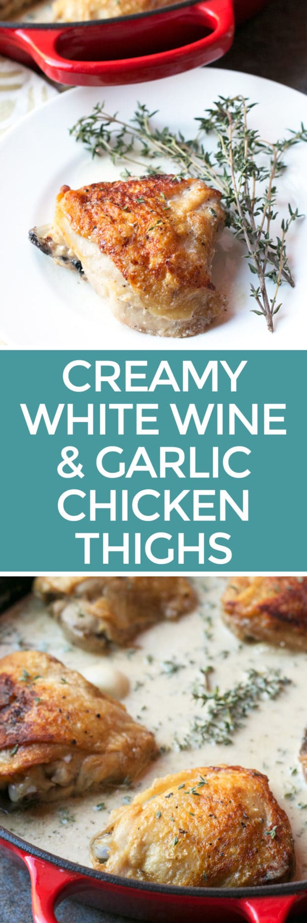 Creamy White Wine & Garlic Roasted Chicken Thighs | cakenknife.com
