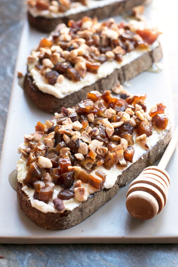 Ricotta, Date & Hazelnut Tartine with Spiced Rum Honey | cakenknife.com