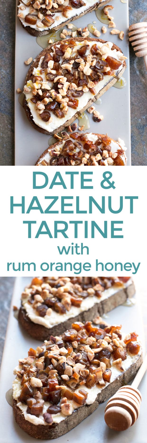 Ricotta, Date & Hazelnut Tartine with Spiced Rum Honey | cakenknife.com