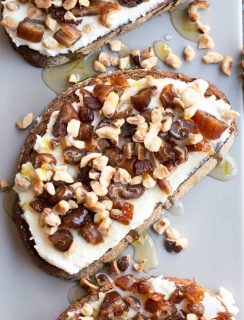 Ricotta, Date & Hazelnut Tartine with Spiced Rum Honey | cakenknife.com