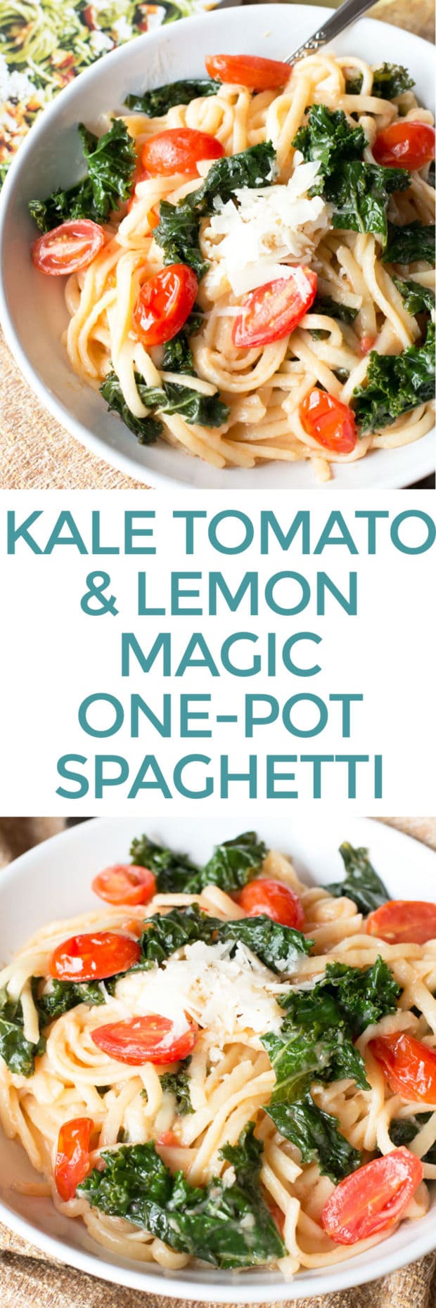 Kale, Tomato, and Lemon Magic One-Pot Spaghetti | cakenknife.com