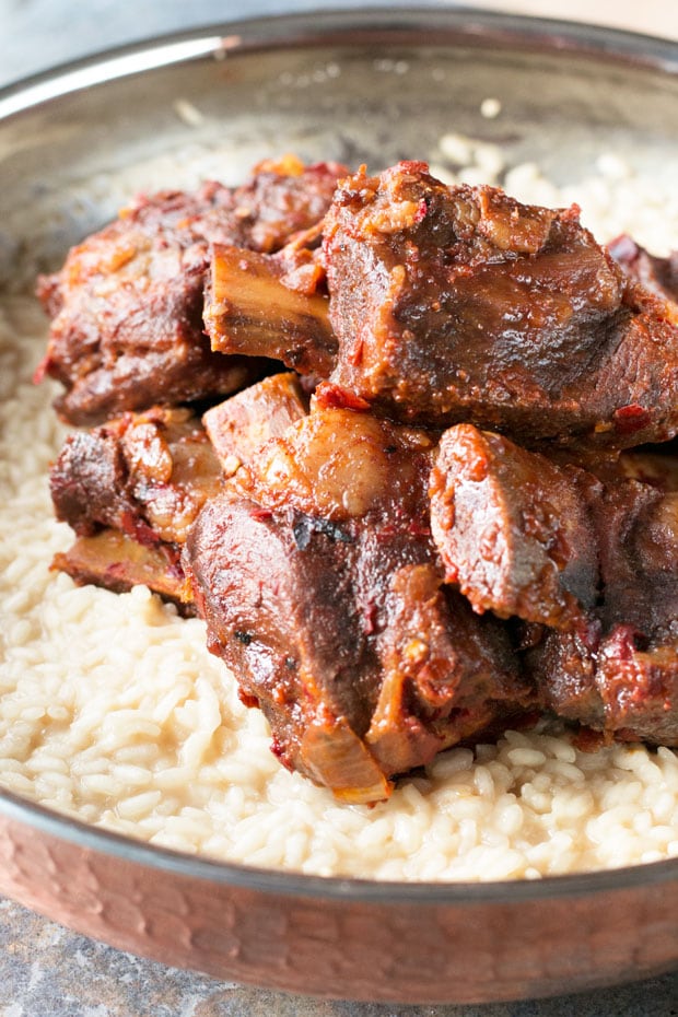 Chile Braised Short Ribs with Parmesan White Wine Risotto | cakenknife.com