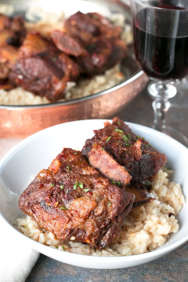 Chile Braised Short Ribs with Parmesan White Wine Risotto | cakenknife.com