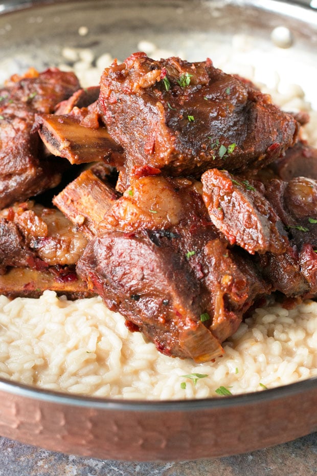 Chile Braised Short Ribs with Parmesan White Wine Risotto | cakenknife.com