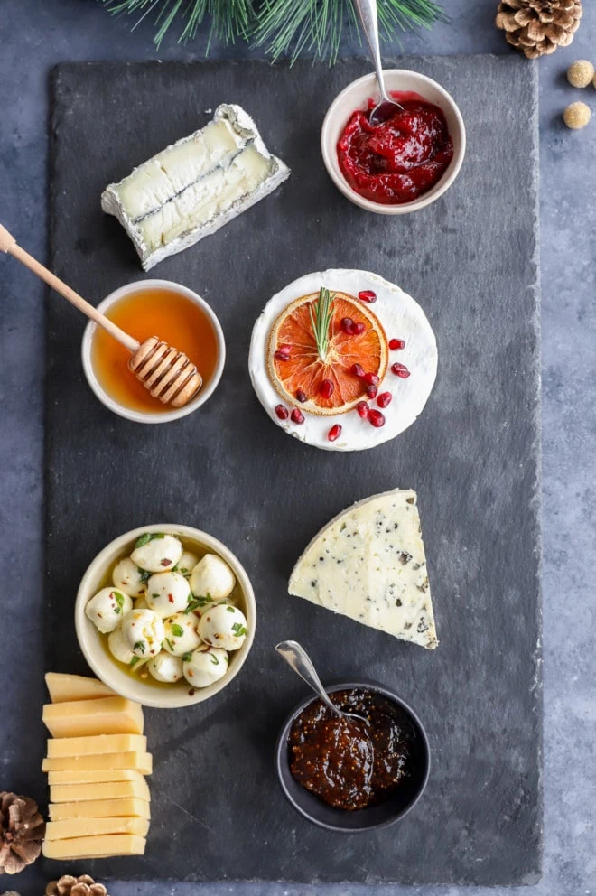 ingredients for a christmas cheese board