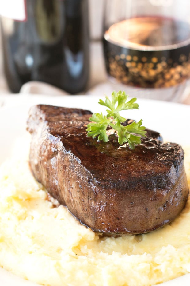 Filet Mignon with Port Sauce and Truffle Mashed Potatoes | cakenknife.com