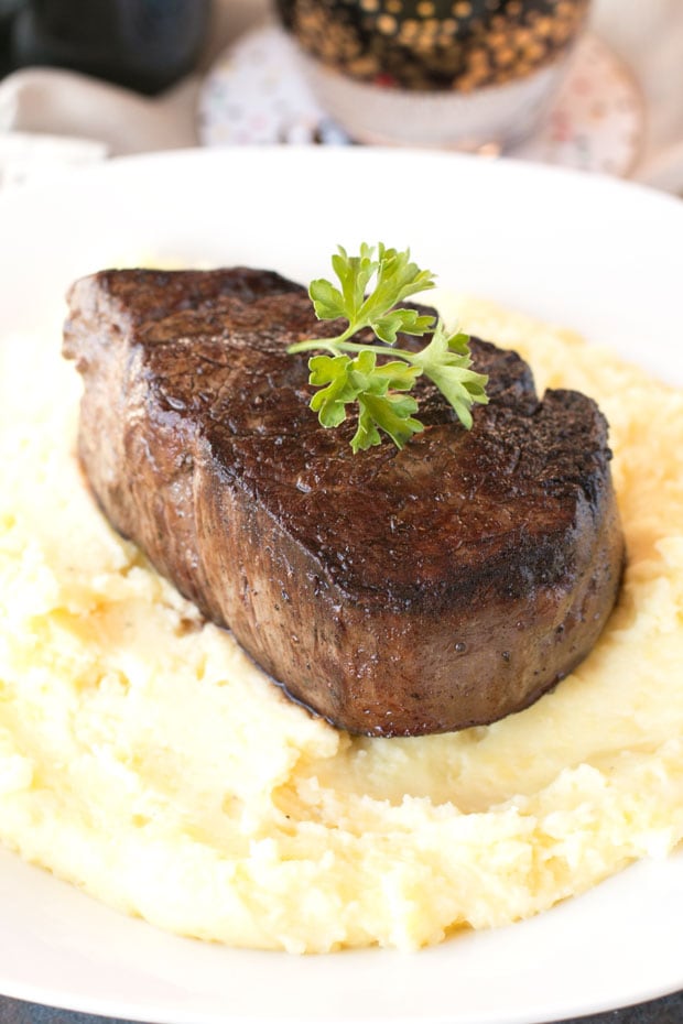 Filet Mignon with Port Sauce and Truffle Mashed Potatoes | cakenknife.com