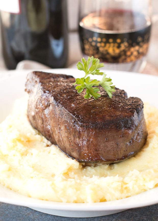 Filet Mignon with Port Sauce and Truffle Mashed Potatoes | cakenknife.com