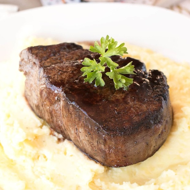 Filet Mignon with Port Sauce and Truffle Mashed Potatoes | cakenknife.com