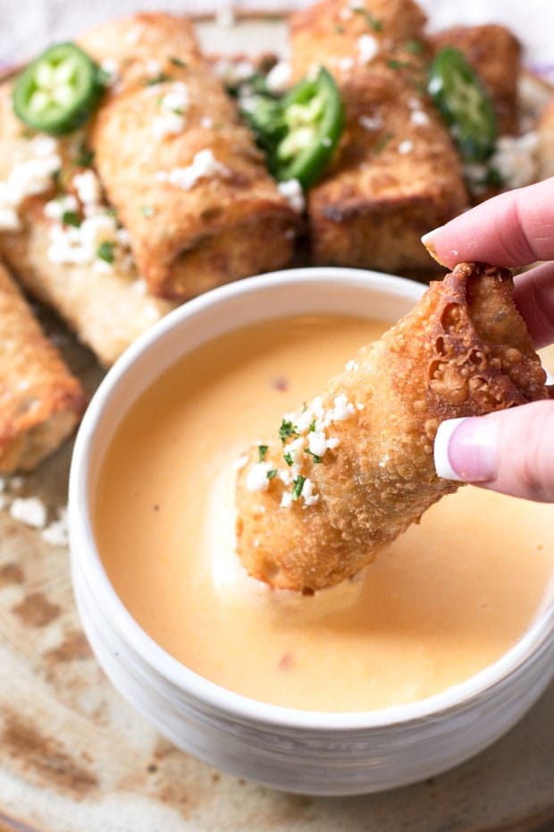 Loaded Nacho Egg Rolls with Queso Dip | cakenknife.com