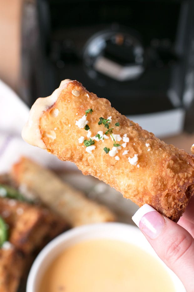 Loaded Nacho Egg Rolls with Queso Dip | cakenknife.com